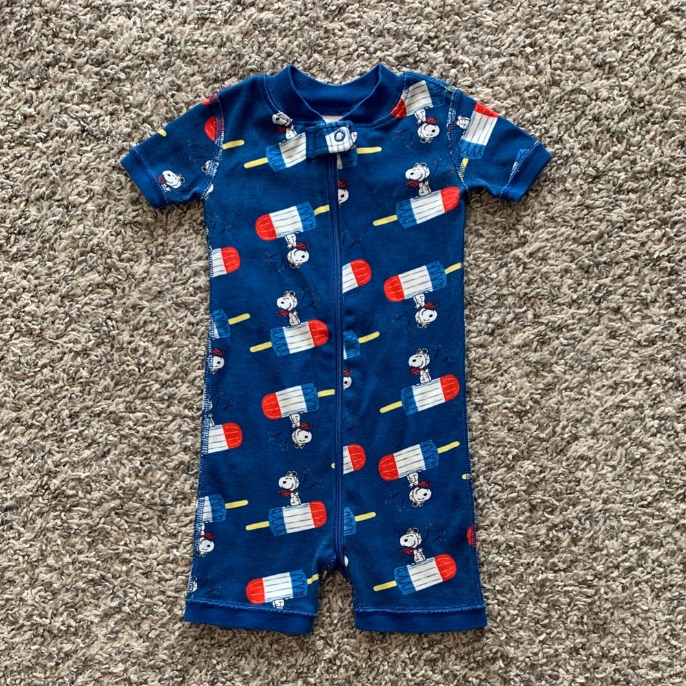 Hanna Andersson Peanuts Blue Snoopy Romper